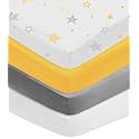 American Baby Company 4 Pack Fitted Crib Sheets 28" x 52", Soft Breathable Neutral 100% Cotton Jersey Sheet, Yellow/Yellow Stars/Gray/White, for Boys and Girls, Fits Crib and Toddler Bed mattresses