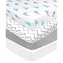 American Baby Company 4 Pack Fitted Crib Sheets 28" x 52", Soft Breathable Neutral 100% Cotton Jersey Sheet, Gray Zigzag/Aqua Whale/Gray/White, for Boys and Girls, Fits Crib and Toddler Bed mattresses