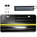 American Black USA Emergency Dispatchers Safety Telecommunication Support Honoring Embossed FlagAluminum 2 Hole Novelty License Plate, 3D Stars Stripes Textile US Flag Keychain (Yellow LINE)