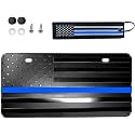 American Black USA Law Enforcement Police Support Honoring Embossed Flag Aluminum 2 Hole Novelty License Plate, 3D Stars and Stripes Patriotic Vanity Gift Textile US Keychain (Blue LINE)