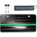 American Black USA Military Army Sheriffs Border Patrol Armed Forces Support Honoring Embossed 3D Flag Aluminum 2 Hole Novelty License Plate, Patriotic Textile US Flag Keychain (Green LINE)