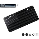 American Blck USA Flag Embossed Custom Designed Aluminum Metal 2 Hole Novelty License Plate, 3D Stars and Stripes Patriotic Vanity Gift Proud US Flag Keychain (Black)