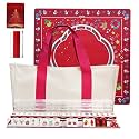 American Christmas Theme Acrylic Mahjong Set with 2 Carrying Bags, 4 Acrylic Racks with Pushers, Silent Mat – Portable Mahjong Set for Adults, Family Holiday Game Night & Travel