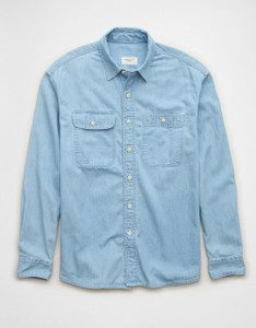 American Eagle Men Solid Casual Blue Shirt