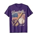 American Flag Baseball Player Bat Fan Catcher Pitcher USA T-Shirt