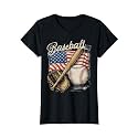American Flag Baseball Player Bat Fan Catcher Pitcher USA T-Shirt