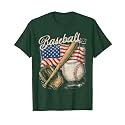 American Flag Baseball Player Bat Fan Catcher Pitcher USA T-Shirt