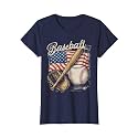 American Flag Baseball Player Bat Fan Catcher Pitcher USA T-Shirt