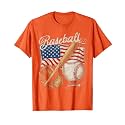 American Flag Baseball Player Bat Fan Catcher Pitcher USA T-Shirt
