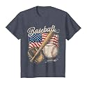 American Flag Baseball Player Bat Fan Catcher Pitcher USA T-Shirt