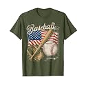 American Flag Baseball Player Bat Fan Catcher Pitcher USA T-Shirt
