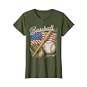 American Flag Baseball Player Bat Fan Catcher Pitcher USA T-Shirt