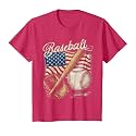 American Flag Baseball Player Bat Fan Catcher Pitcher USA T-Shirt