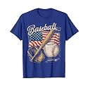 American Flag Baseball Player Bat Fan Catcher Pitcher USA T-Shirt