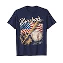 American Flag Baseball Player Bat Fan Catcher Pitcher USA T-Shirt