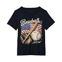 American Flag Baseball Player Bat Fan Catcher Pitcher USA T-Shirt