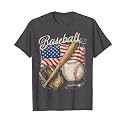 American Flag Baseball Player Bat Fan Catcher Pitcher USA T-Shirt