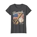 American Flag Baseball Player Bat Fan Catcher Pitcher USA T-Shirt