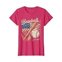 American Flag Baseball Player Bat Fan Catcher Pitcher USA T-Shirt