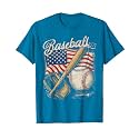 American Flag Baseball Player Bat Fan Catcher Pitcher USA T-Shirt