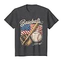 American Flag Baseball Player Bat Fan Catcher Pitcher USA T-Shirt