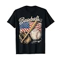 American Flag Baseball Player Bat Fan Catcher Pitcher USA T-Shirt