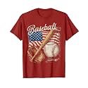 American Flag Baseball Player Bat Fan Catcher Pitcher USA T-Shirt