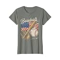 American Flag Baseball Player Bat Fan Catcher Pitcher USA T-Shirt
