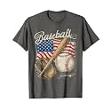 American Flag Baseball Player Bat Fan Catcher Pitcher USA T-Shirt