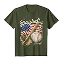 American Flag Baseball Player Bat Fan Catcher Pitcher USA T-Shirt