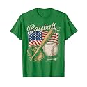 American Flag Baseball Player Bat Fan Catcher Pitcher USA T-Shirt