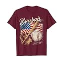 American Flag Baseball Player Bat Fan Catcher Pitcher USA T-Shirt