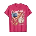 American Flag Baseball Player Bat Fan Catcher Pitcher USA T-Shirt