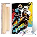 American Football Competition Paint by Numbers for Adults Graffitic Sportman DIY Digital Oil Painting Kits Canvas with Brushes Sport Doodle Acrylic Pictures Home Decor Gifts 16x20inch(DIY Frame)