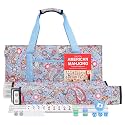 American Mahjong Game Set, 166 White Tiles, 4 Transparent All-in-One Rack/Pushers, Complete Mahjong Tile Set, Blue-Red Printed Carrying Bag