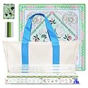 American Mahjong Game Set, Acrylic Mahjong Set with Green Floral Themed, 2 Carrying Bags, 4 Acrylic Racks with Pushers, Silent Mat &amp; 3 Dice – Portable American Mahjong Set for Adults, Game &amp; Travel
