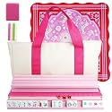 American Mahjong Game Set, Portable Carrying Bag,Acrylic 160 Tiles,Western Mahjong Tiles Set,Complete Ma Jong Set (Pink)