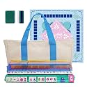 American Mahjong Game Set, Portable Carrying Bag,Acrylic 160 Tiles,Western Mahjong Tiles Set,Complete Ma Jong Set (Green)