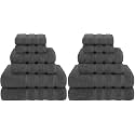American Soft Linen Luxury 6 Piece Towel Set, 2 Bath Towels 2 Hand Towel 2 Washcloths, 600 GSM 100% Cotton Turkish Towels for Bathroom, Dark Gray Towel Sets (Pack of 2)