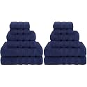 American Soft Linen Luxury 6 Piece Towel Set, 2 Bath Towels 2 Hand Towel 2 Washcloths, 600 GSM 100% Cotton Turkish Towels for Bathroom, Navy Blue Towel Sets (Pack of 2)