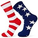 American USA Flag Socks for Men Women, Patriotic Red White & Blue Stars and Stripes Crew Socks, Fun Accessories for Outfits, Birthday Team Gifts for Adults, Vietnam Veterans, Friends