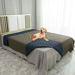 ameritex waterproof dog blanket for bed couch sofa 82x102 inches greennavy blue