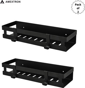 amextron multi-purpose wall mount shelf with dual hooks iron wall shelf number of shelves - 2 black