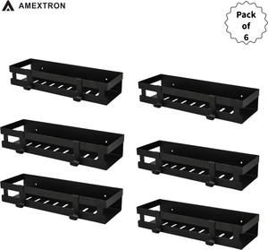 amextron multi-purpose wall mount shelf with dual hooks iron wall shelf number of shelves - 6 black
