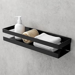 multipurpose metal wall mounted shelf for bathroom amp kitchen  wall-mounted storage shelf for home kitchen bathroom bedroom or office medium black wall mounted shelves - single