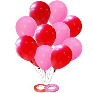 amfin 10 inch light pink amp red metallic balloons with matching ribbon for decorationballoon for birthday decoranniversarypartybaby showerpartyhome decor