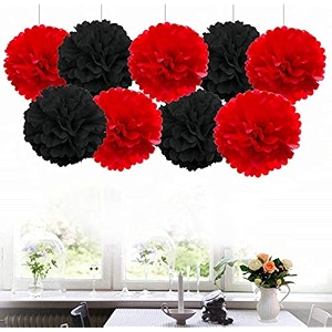 amfin 18 pcs 1034 tissue paper pom pom flower balls for birthday wedding party anniversary welcome baby shower decorations - black amp red