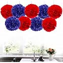 AMFIN® 18 Pcs. 10" Tissue Paper Pom Pom Flower Balls for Birthday Wedding Party Anniversary Welcome Baby Shower Decorations - Red &amp; Navy Blue