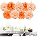 AMFIN® 18 Pcs. 10" Tissue Paper Pom Pom Flower Balls for Birthday Wedding Party Anniversary Welcome Baby Shower Decorations - Cream &amp; Peach