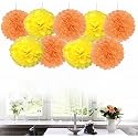 AMFIN® 18 Pcs. 10" Tissue Paper Pom Pom Flower Balls for Birthday Wedding Party Anniversary Welcome Baby Shower Decorations - Light Orange &amp; Yellow